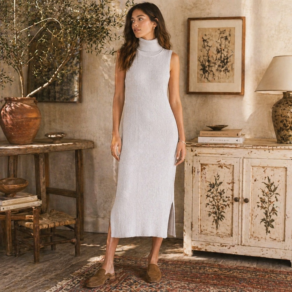 ANTHROPOLOGIE DAILY Practice Women's Turtleneck Midi Dress SMALL Gray